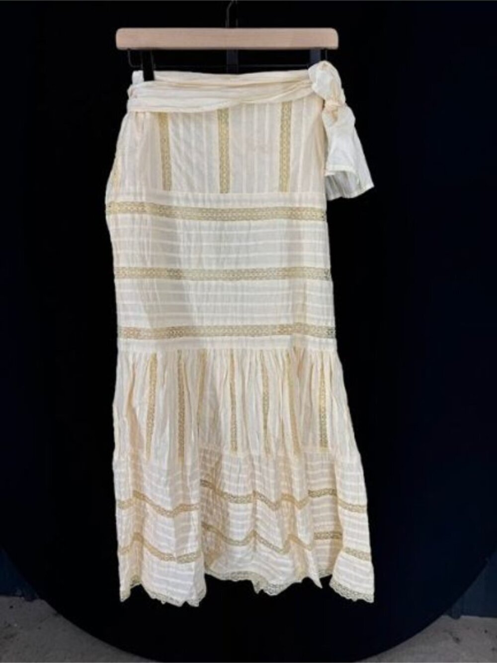 Vintage Angelique Cotton Tiered Lace Cottagecore Maxi Skirt